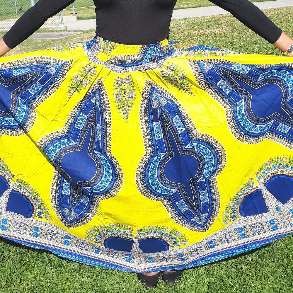 Yellow & Blue Dashiki Maxi Skirt